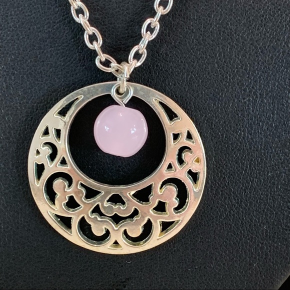 ROSE Quartz filigree pendant necklace and drop earring - Picture 4 of 7